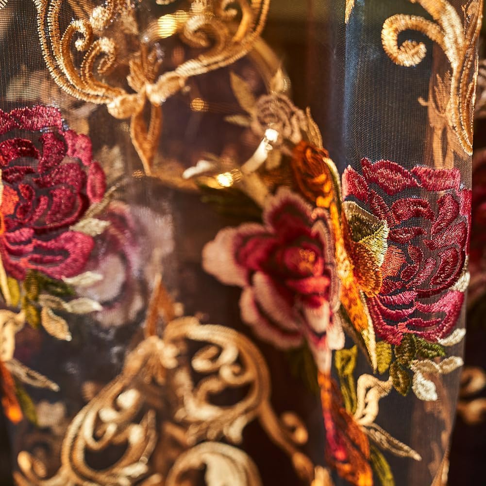 Embroidered Sheer Curtains with Floral Patterns 100"W x 84"L Z9391