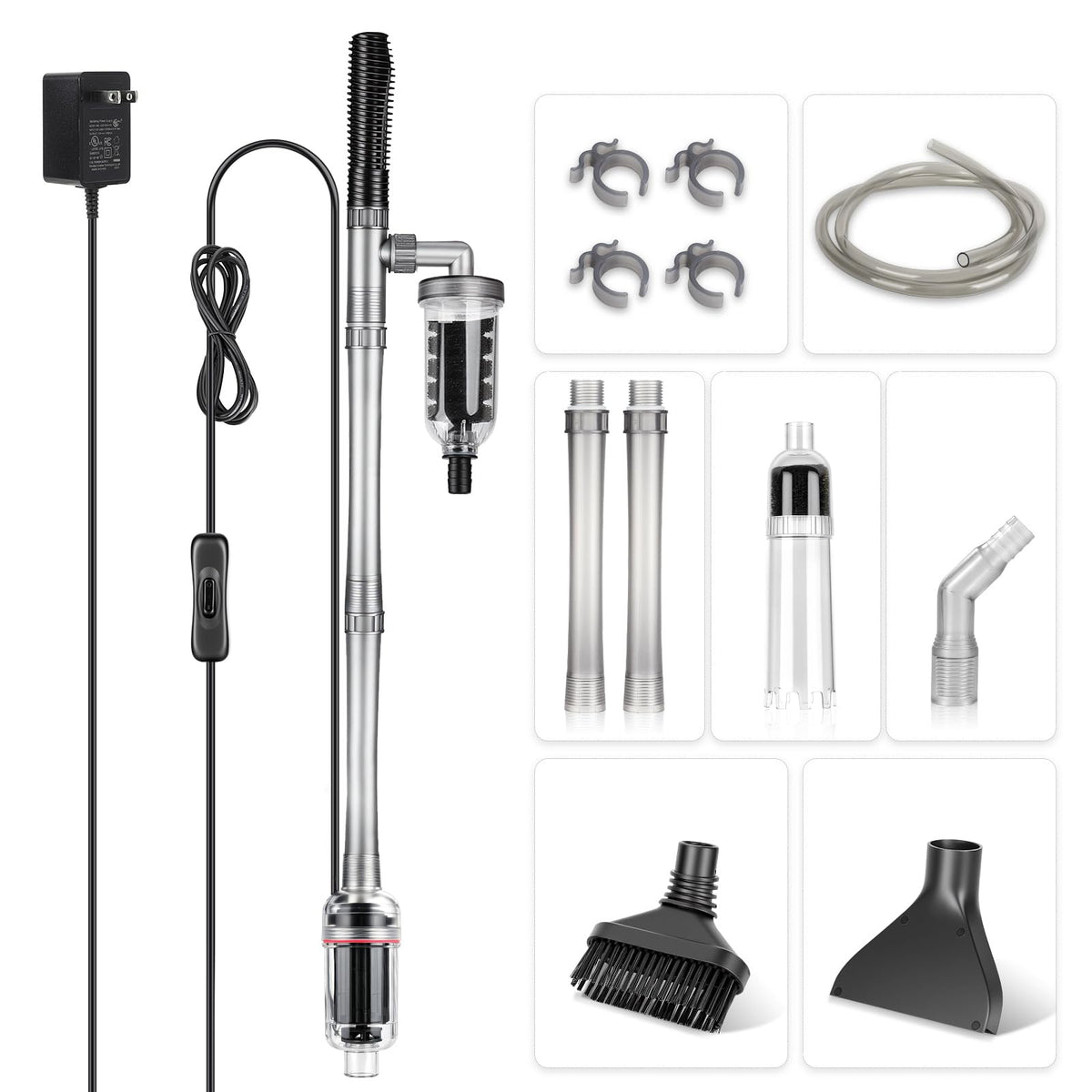 Electric Aquarium Gravel Cleaner, 528GPH Fish Tank Vacuum, 5-in-1 Sand Washer Water Changer Kit C452