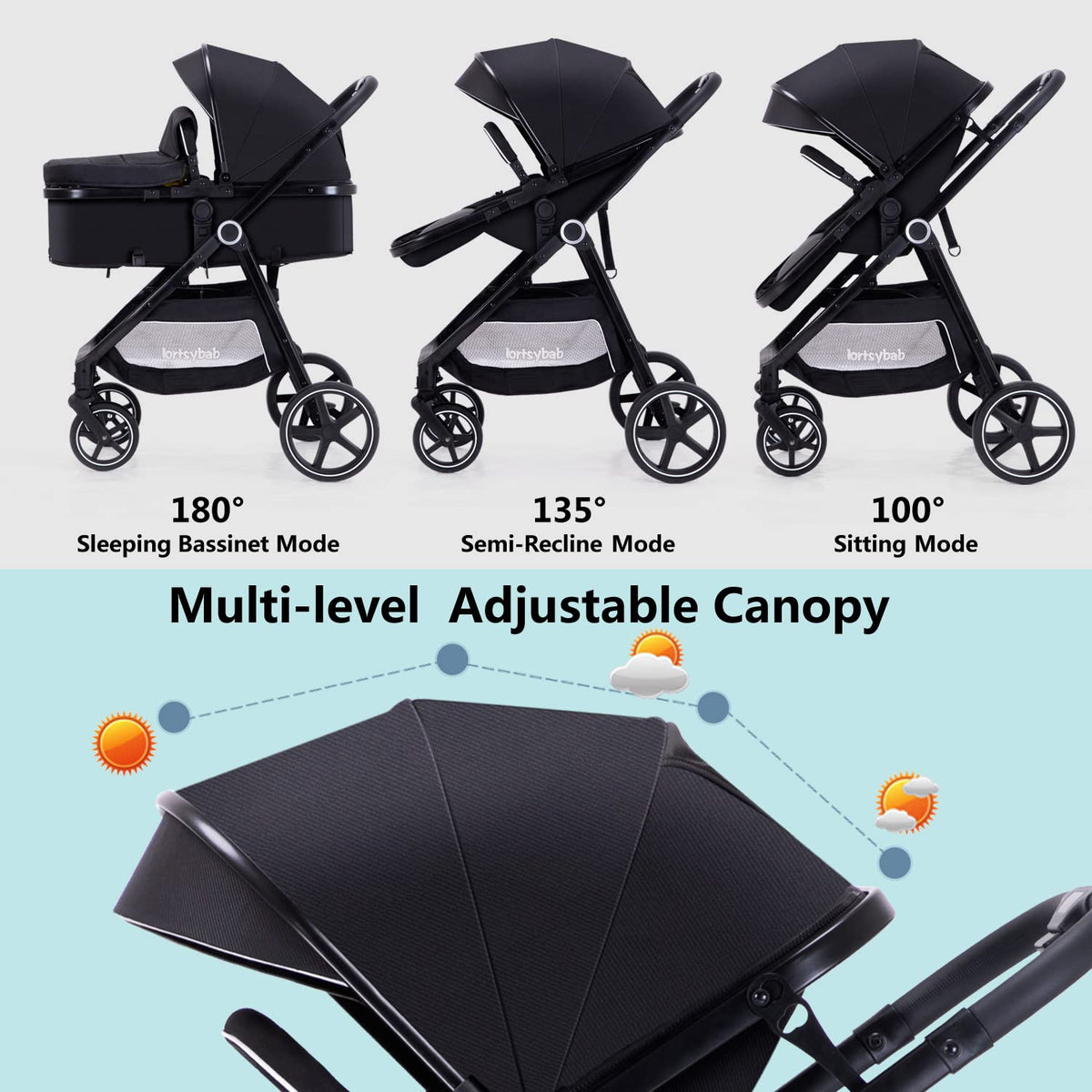 2-in-1 Folding Baby Stroller with Reversible Seat R266