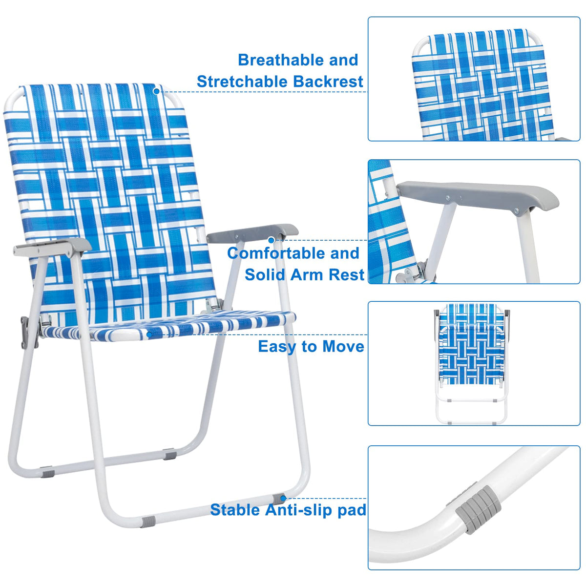 2 Pcs Webbed Folding Beach Chair G970429