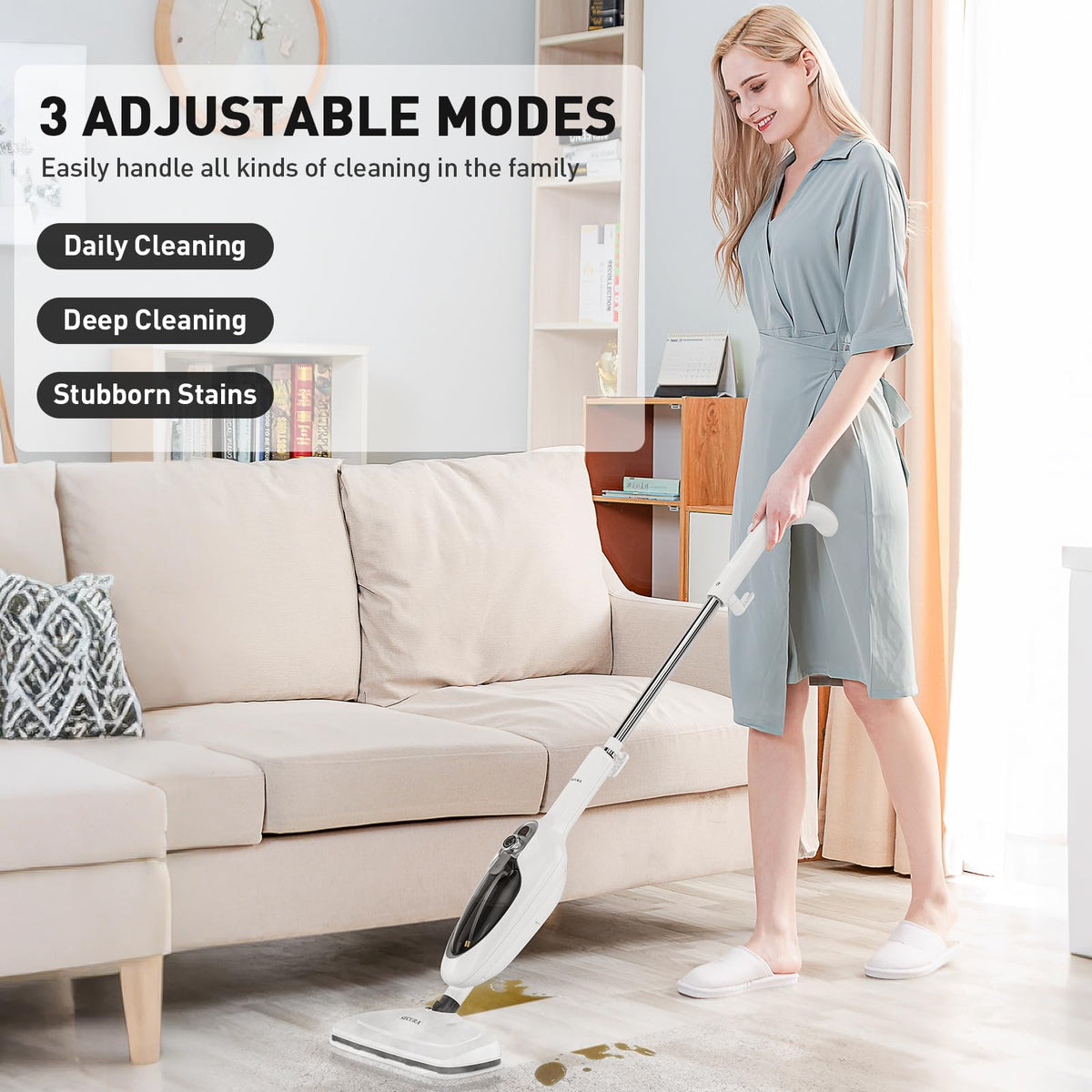 White 10-in-1 Detachable Steam Mop with 3 Microfiber Pads E4502