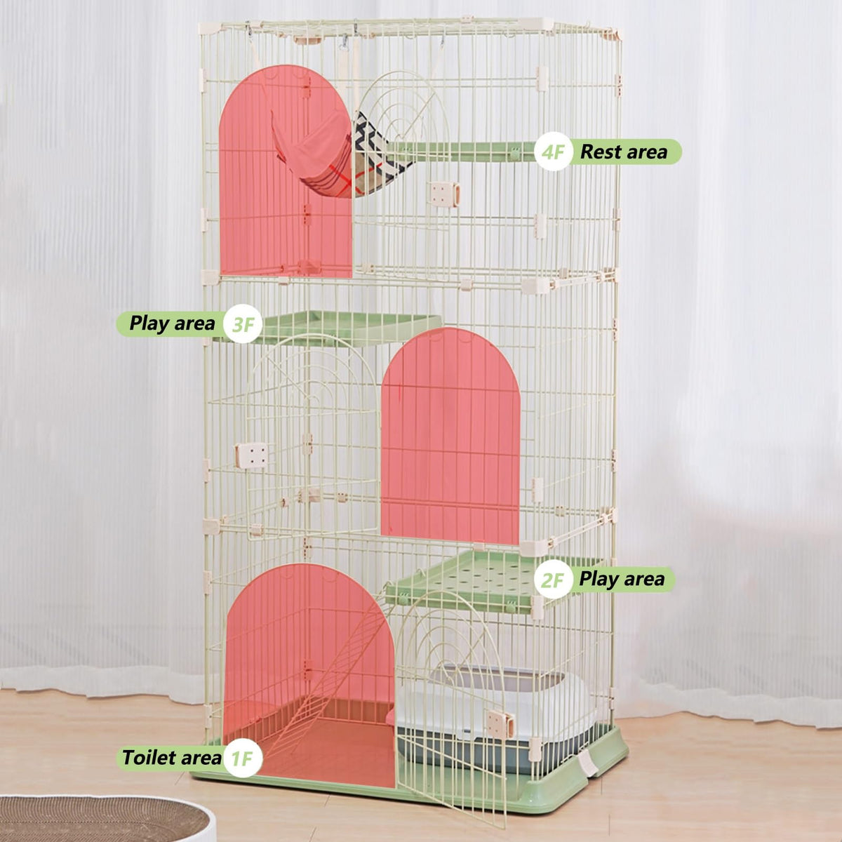 3/4-Tier Wire Cat Cage Playpen Kennel with Hammock M6917