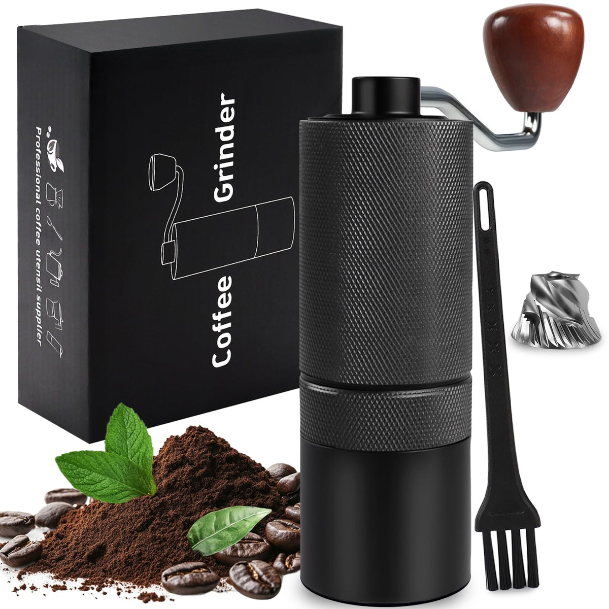 Manual Coffee Grinder Detachable Stainless Steel Conical Burr Black Z134