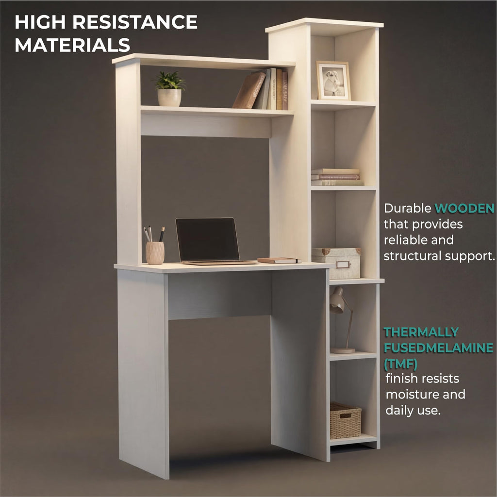 White Small Desk with Hutch and Bookshelf U9418