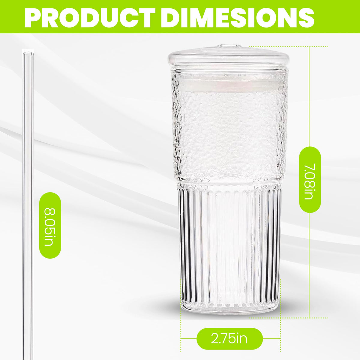 Clear 22 oz Glass Cup with Lid and Straw J52984