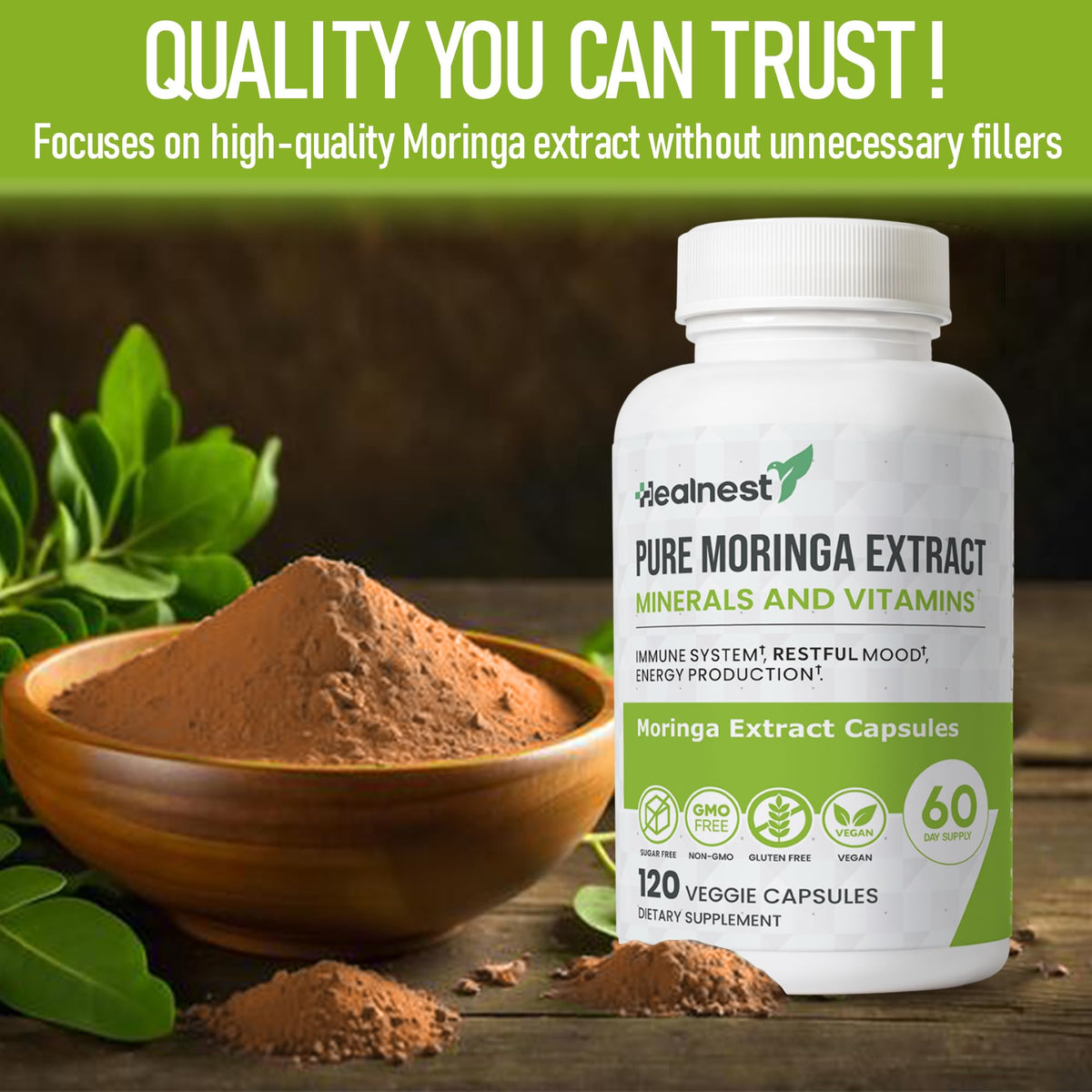 Moringa Extract Capsules 20:1 120 Capsules Vegan E154