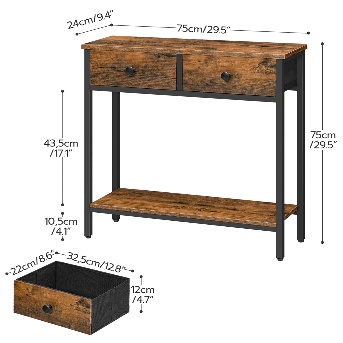 29.5" Narrow Console Table with 2 Fabric Drawers V270