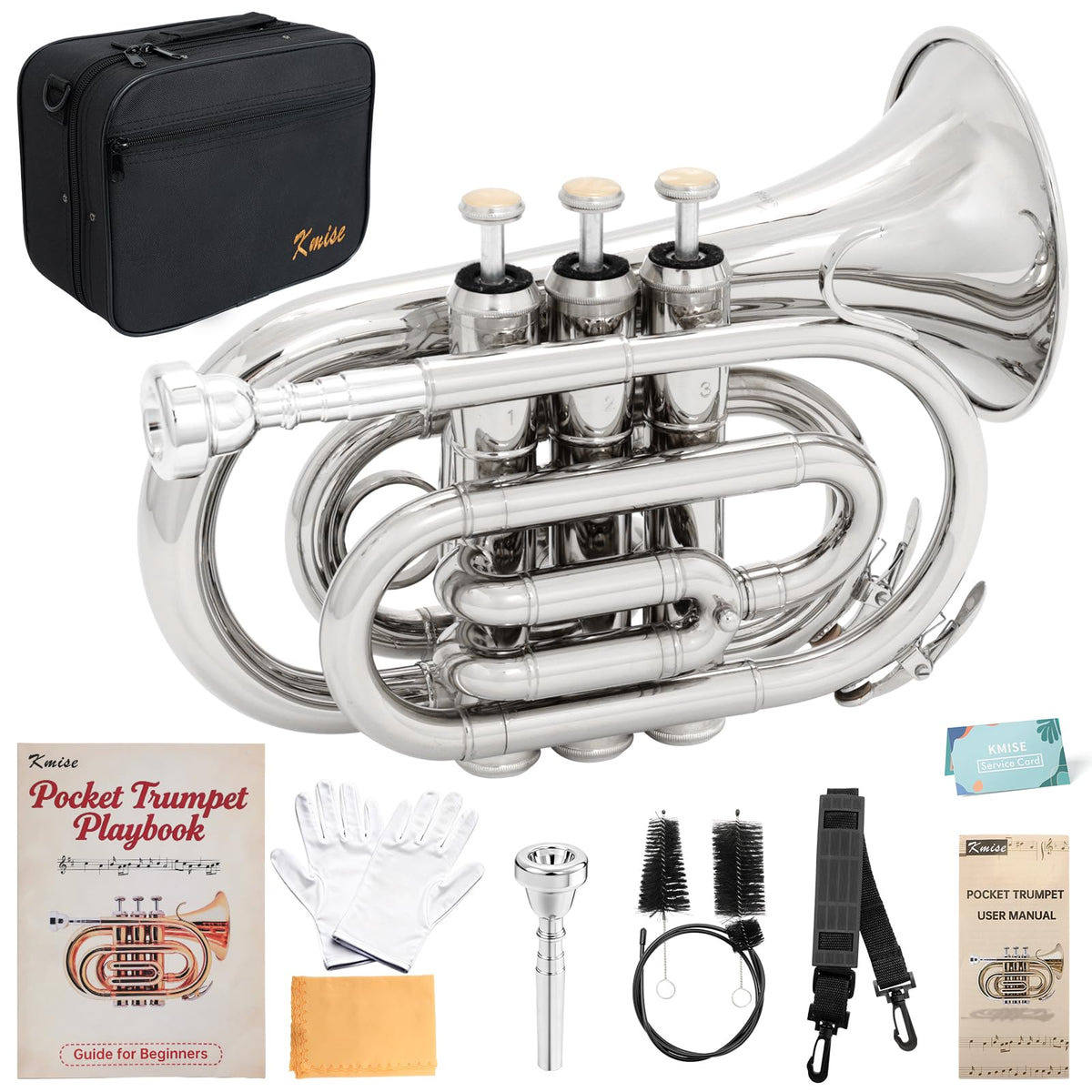 Bb Portable Pocket Trumpet with Case, 7C Mouthpiece and Cleaning Kit P46197