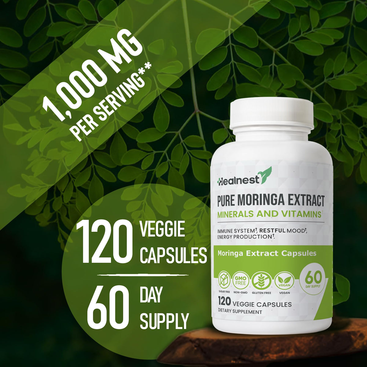 Moringa Extract Capsules 20:1 120 Capsules Vegan E154