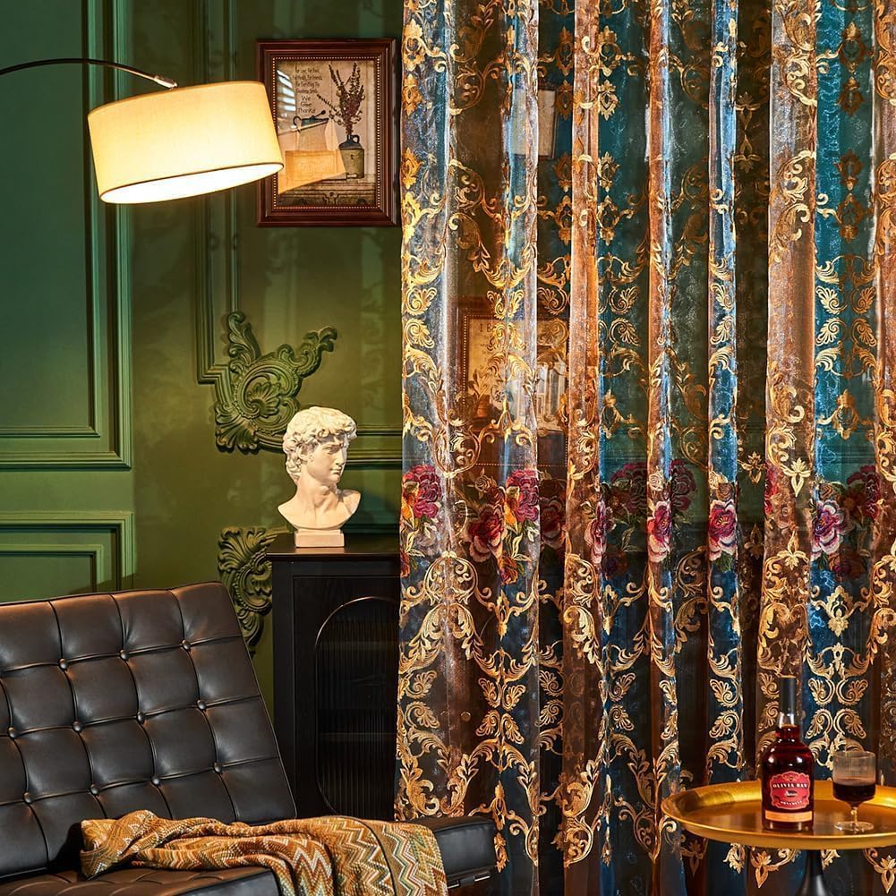 Embroidered Sheer Curtains with Floral Patterns 100"W x 84"L Z9391