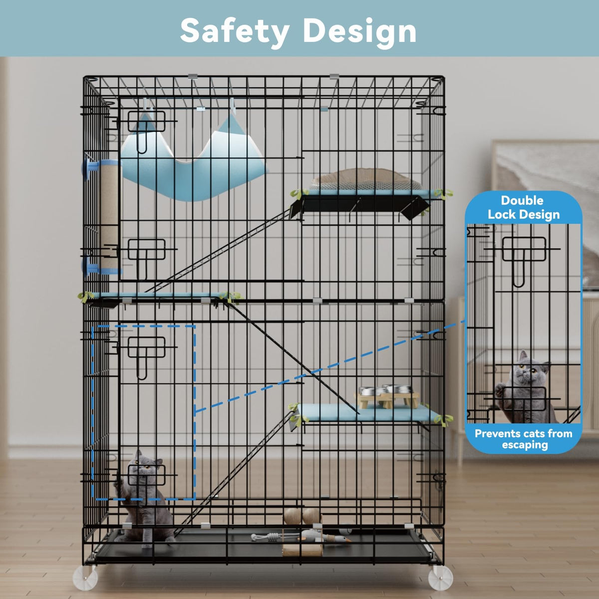 4-Tier Cat Cage with Cushions Hammock Scratching Post C68916