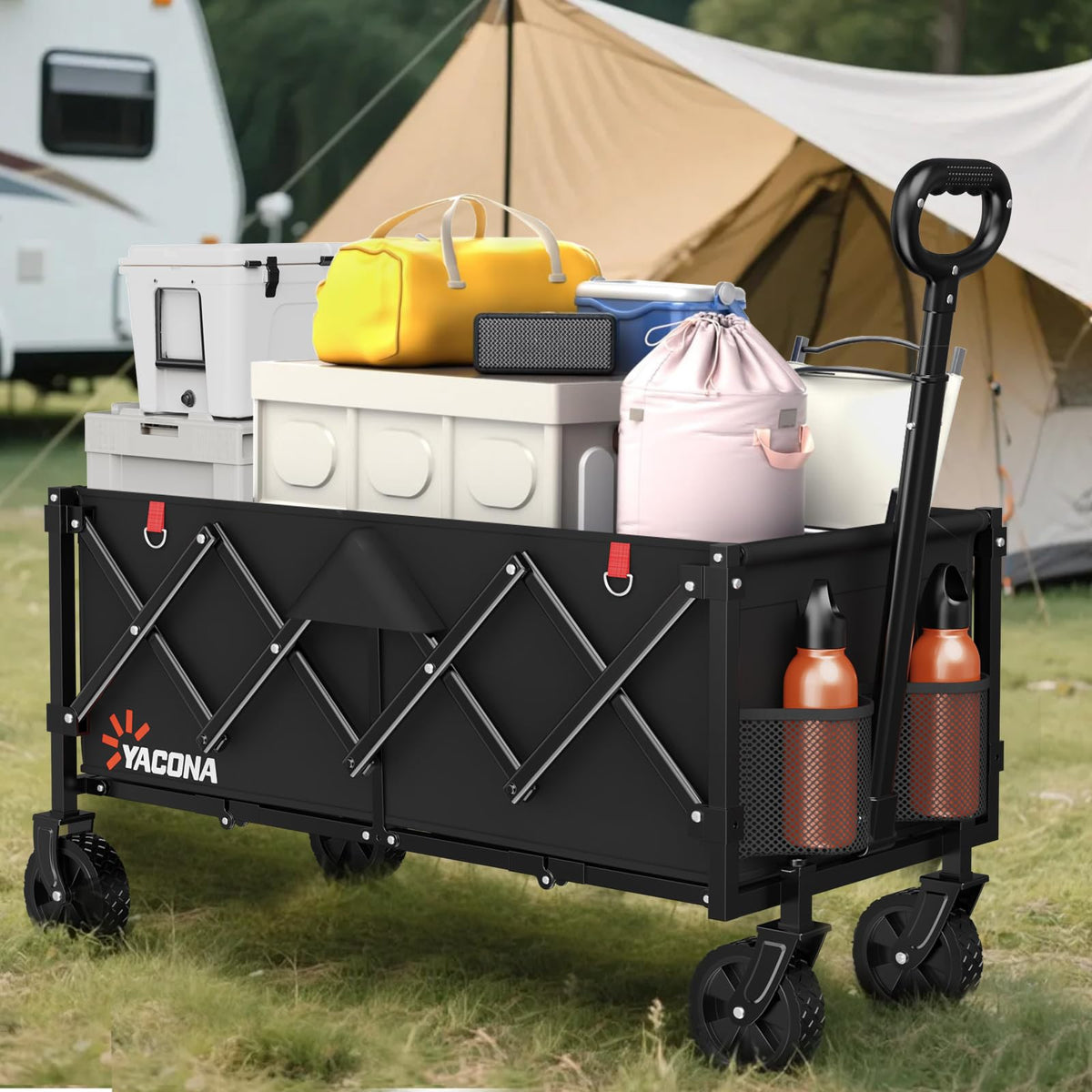 35" Extra Long Foldable Wagon Cart with Wheels F10541