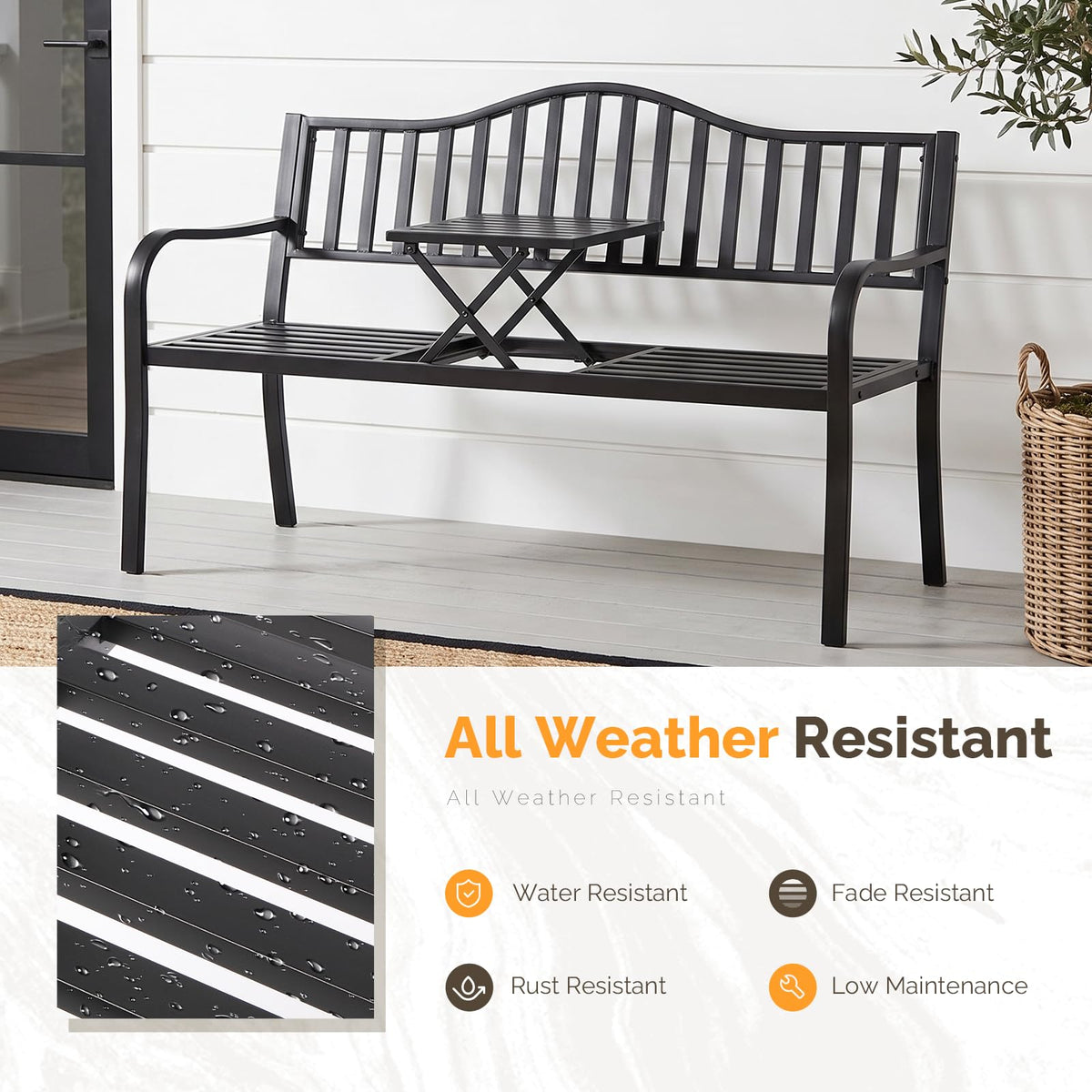 59" Outdoor Metal Bench with Built in Table H28479