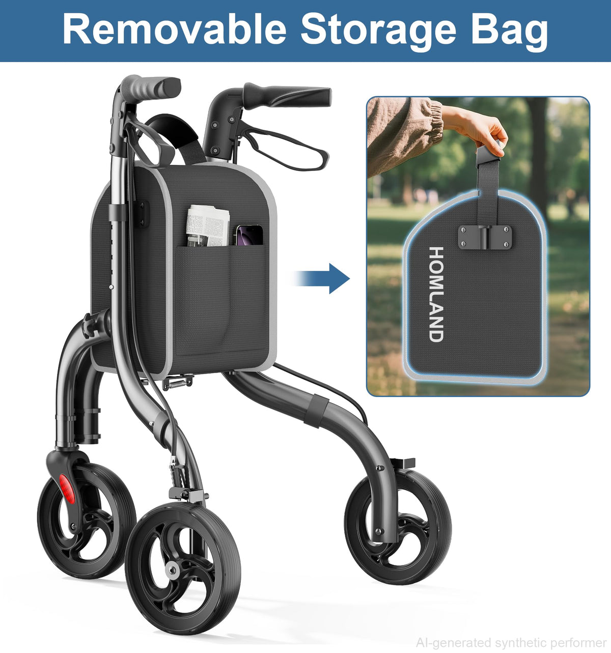Foldable 3 Wheel Walkers Lightweight Aluminum Frame C2261