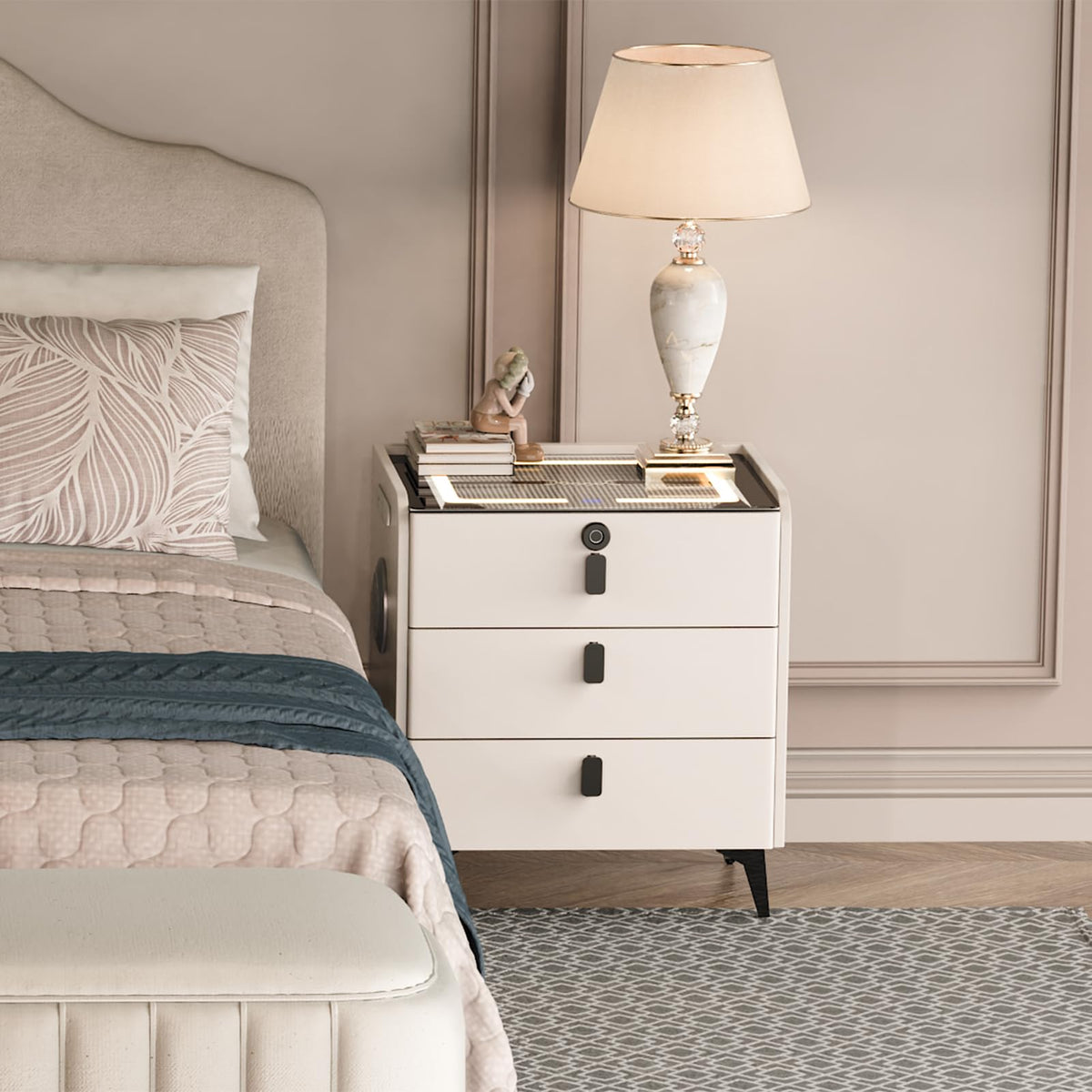 Wireless Charging Nightstand with Fingerprint Lock Q2626