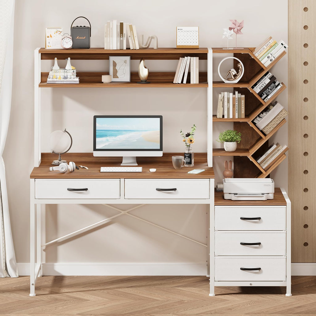 52" Computer Desk with Bookshelf, 5 Drawers & Hutch E27550