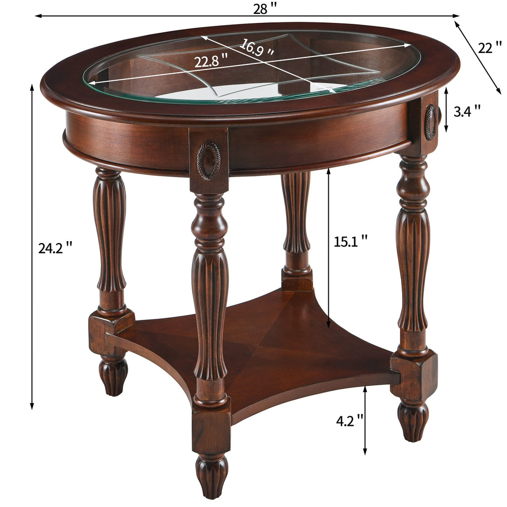 Wood Oval End Table with Glass Top Z9061