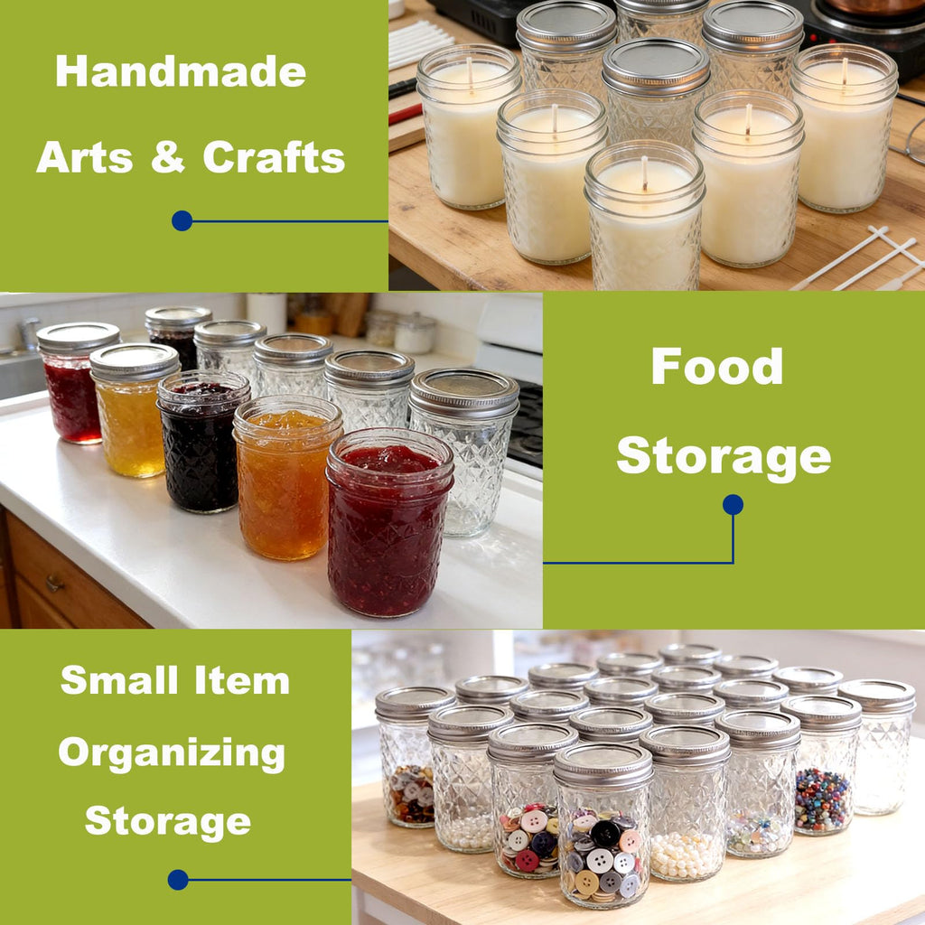 12 Pack Glass Mason Jars with Lids 16 oz & 8 oz Q850