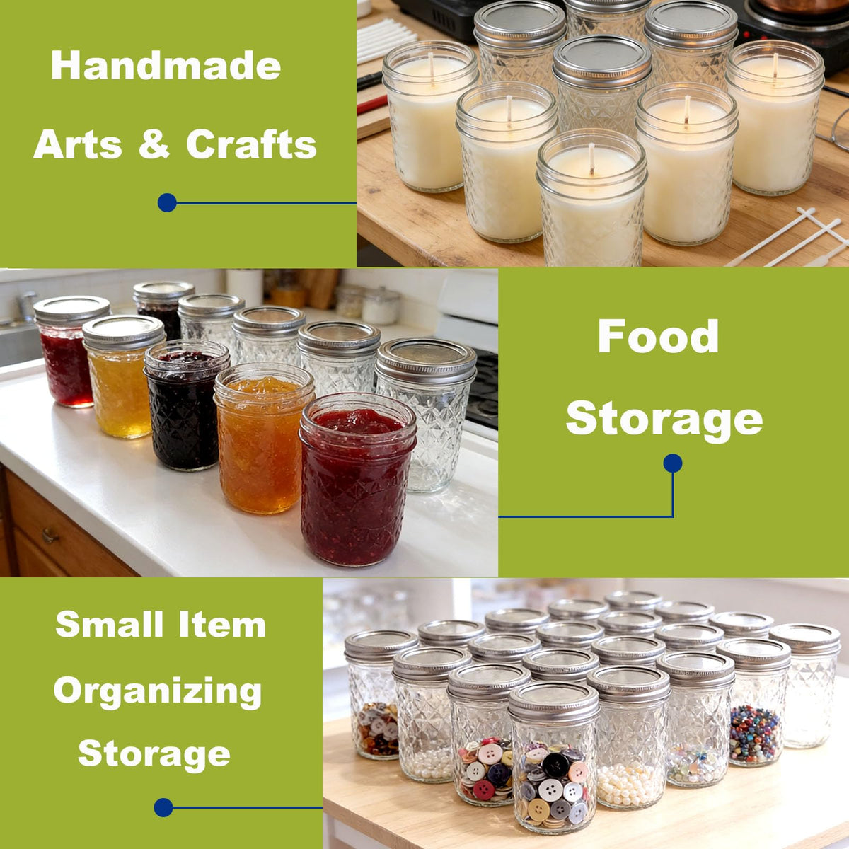 12 Pack Glass Mason Jars with Lids 16 oz & 8 oz Q850