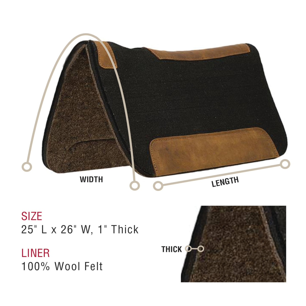 25" x 26 Pure Wool Felt Horse Saddle Pad N80600