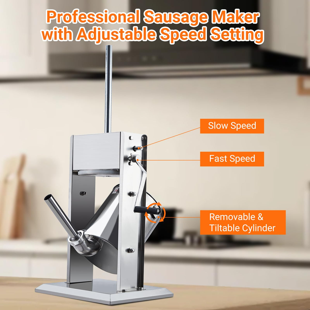Manual 5L Stainless Steel Sausage Stuffer with 5 Stuffing Tubes Z503275