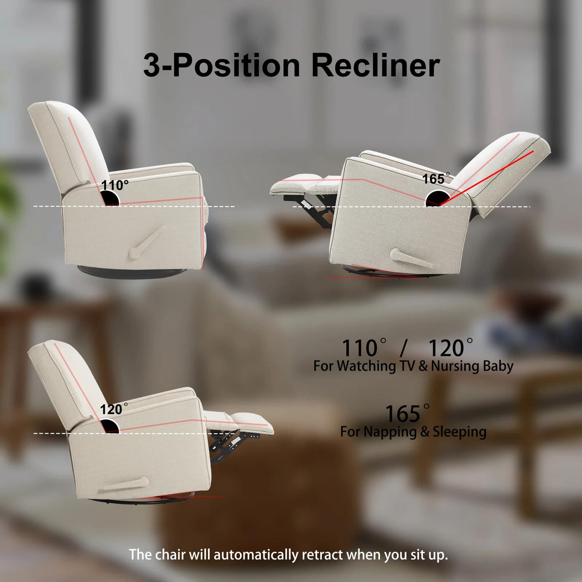 Beige Swivel Rocker Recliner Chair S7783