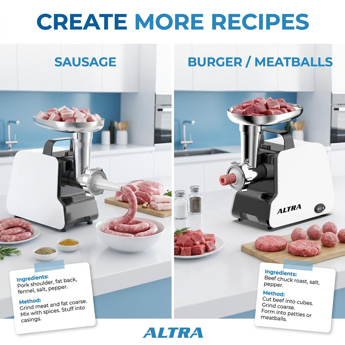 2300W Electric Meat Grinder with 2 Blades and 3 Grinding Plates U320