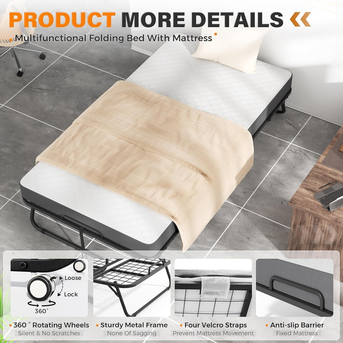 75"x 38" Twin Size Folding Bed with 5" Memory Foam Mattress Y44872