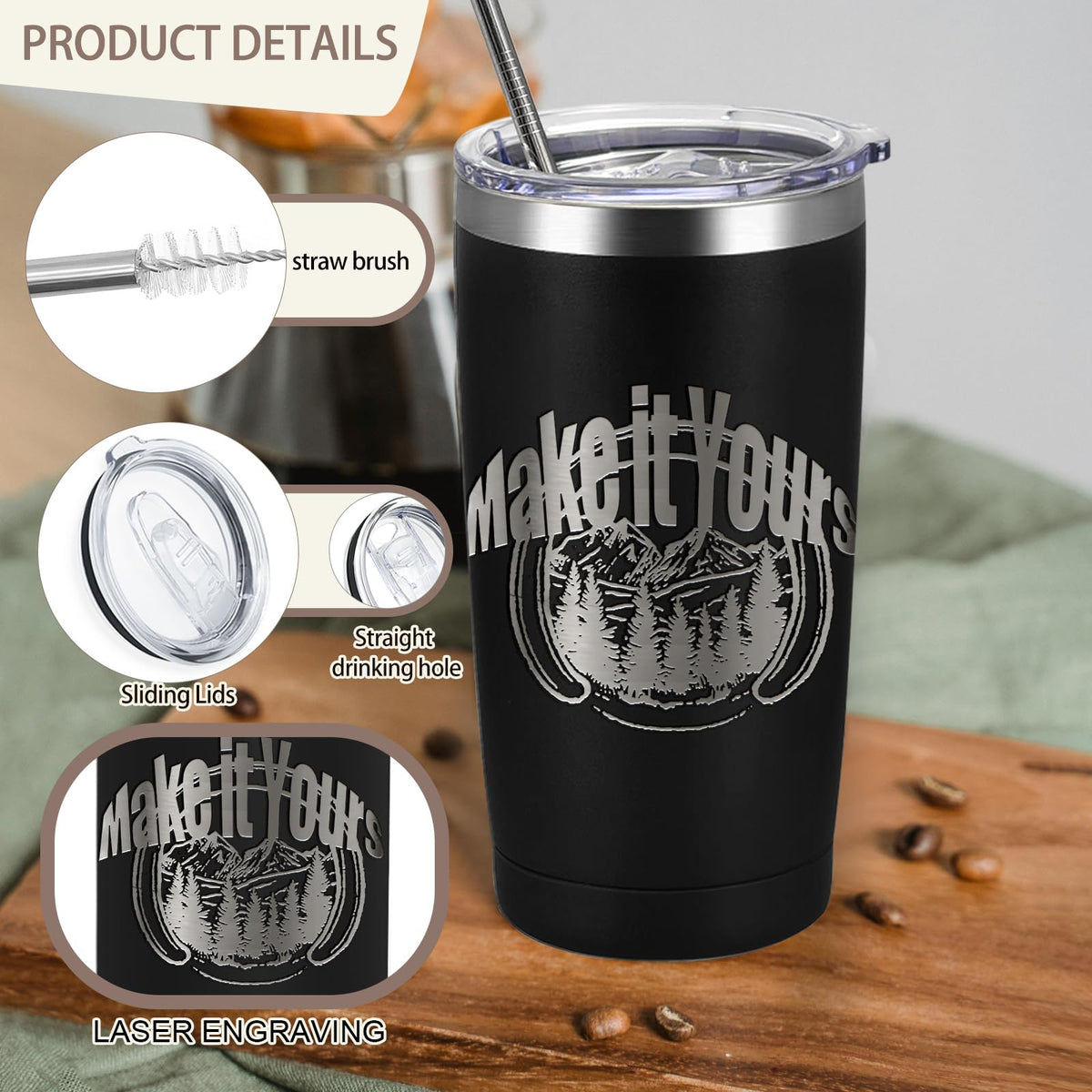 16 Pack Stainless Steel Insulated Tumbler 20oz Black E806