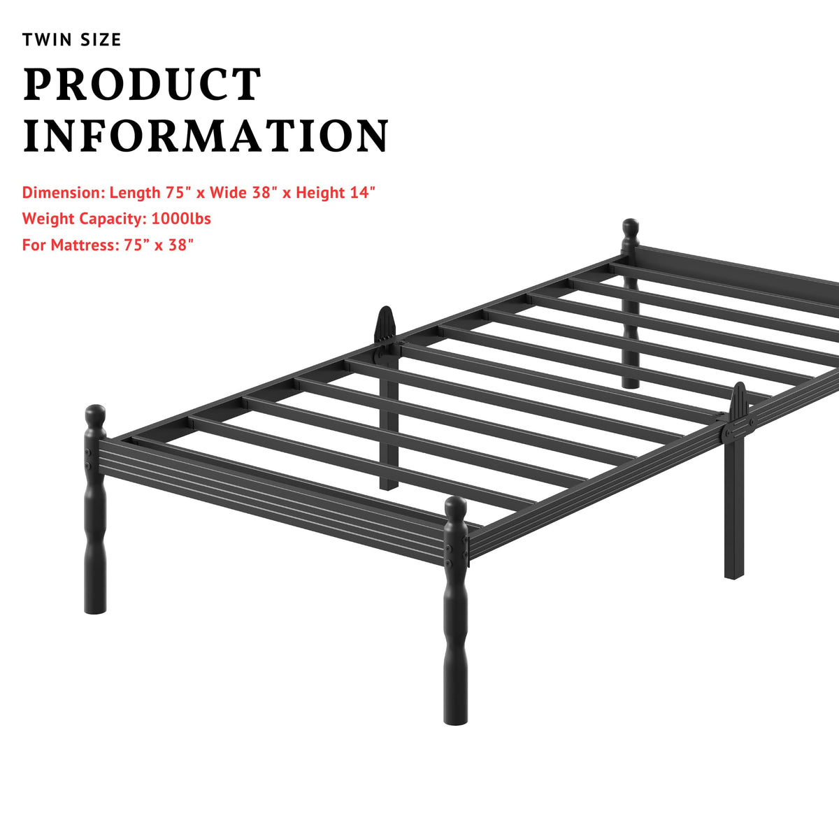 Twin Size 14 Inches Heavy Duty Platform Bed Frame H371396