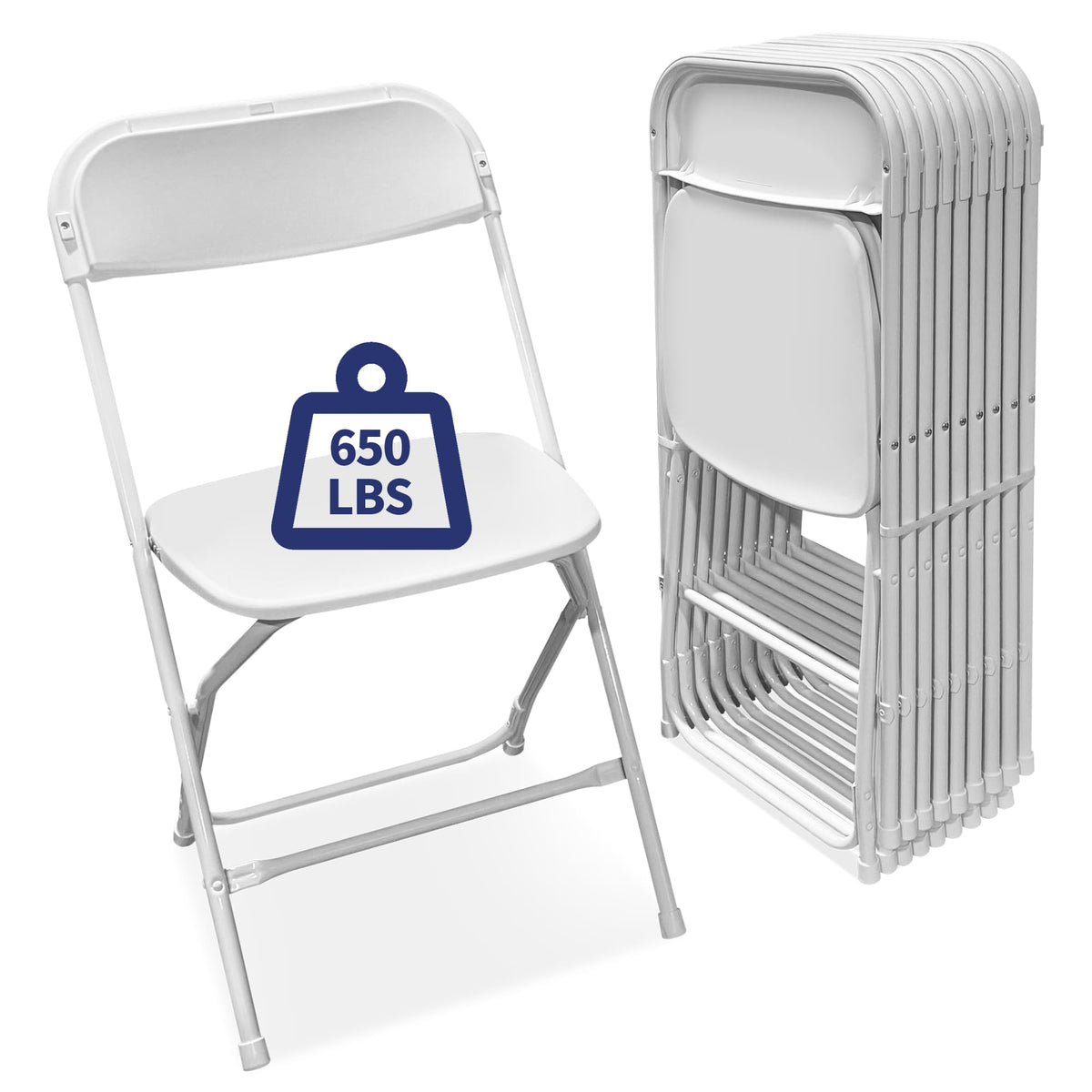 White 10-Pack Plastic Folding Chairs 650 lb Capacity Q433122