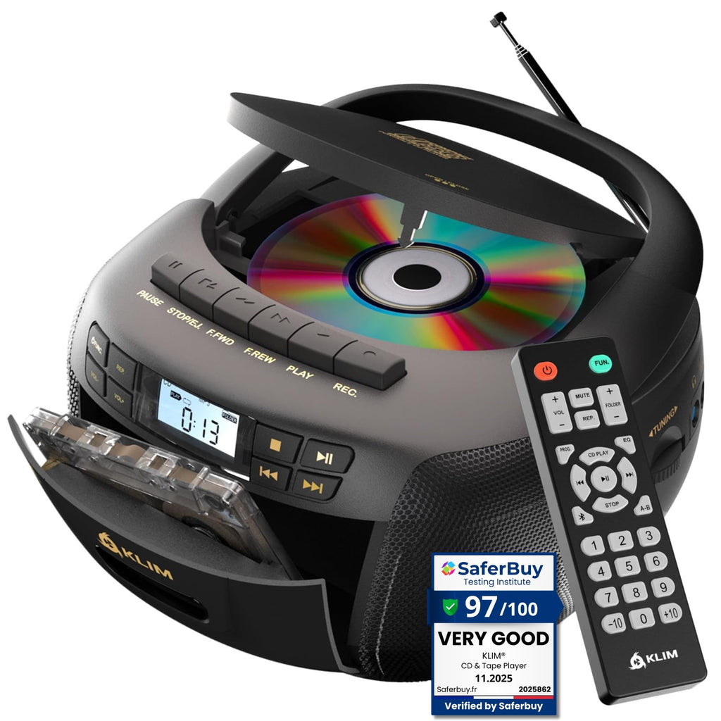 Black CD Cassette Player Boombox with Bluetooth and AM FM Radio W3939