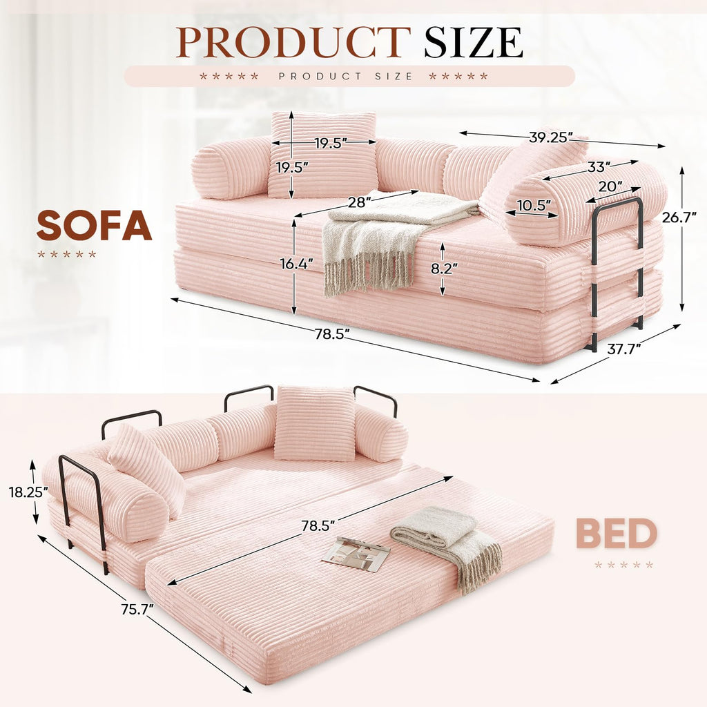 Pink Corduroy Convertible Sleeper Sofa Bed W55831