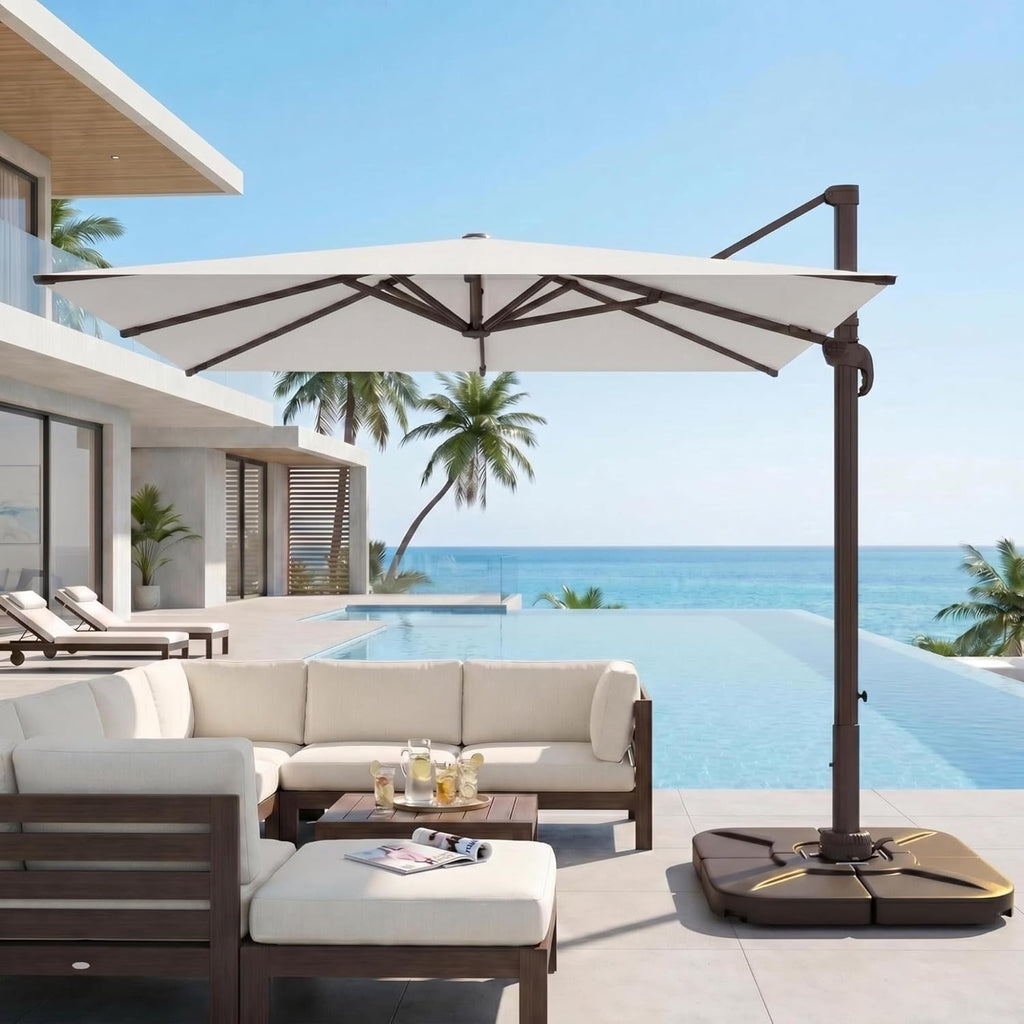 11ft Offset Cantilever Patio Umbrella with Solar Lights A363