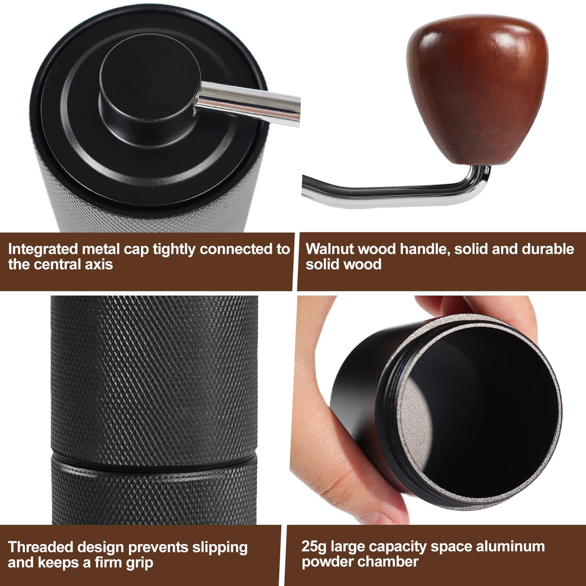 Manual Coffee Grinder Detachable Stainless Steel Conical Burr Black Z134