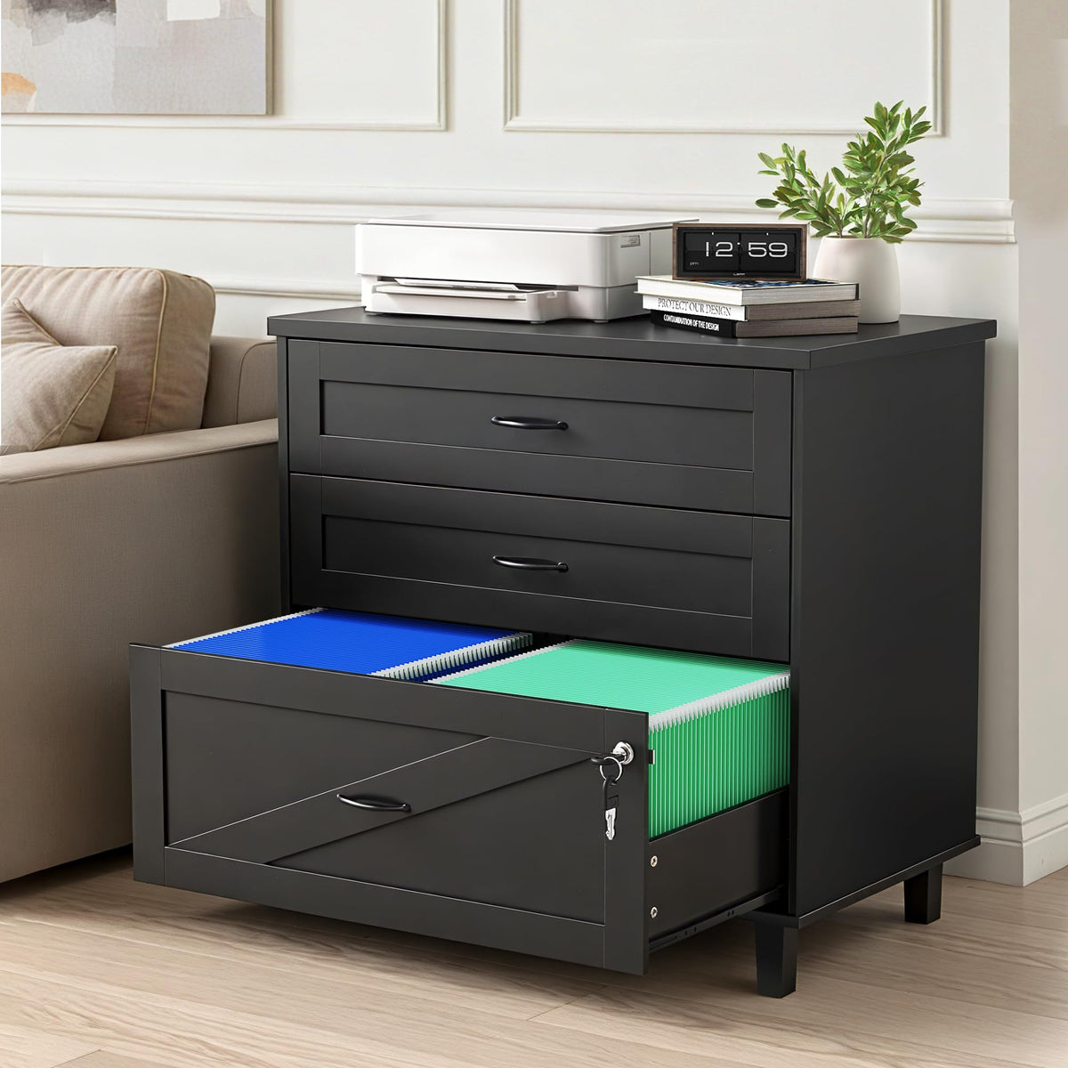 3-Drawer Wooden File Cabinet with Lock R972923