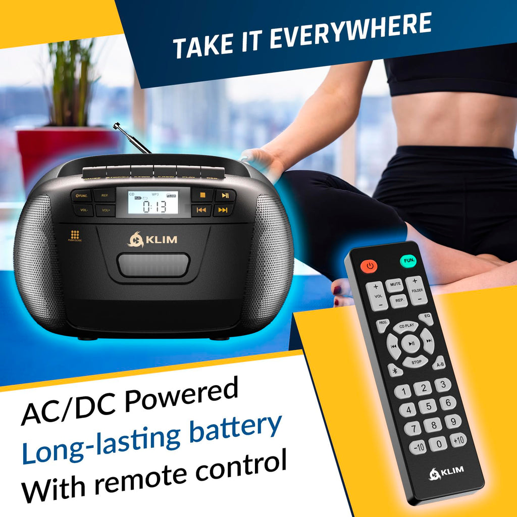 Black CD Cassette Player Boombox with Bluetooth and AM FM Radio W3939