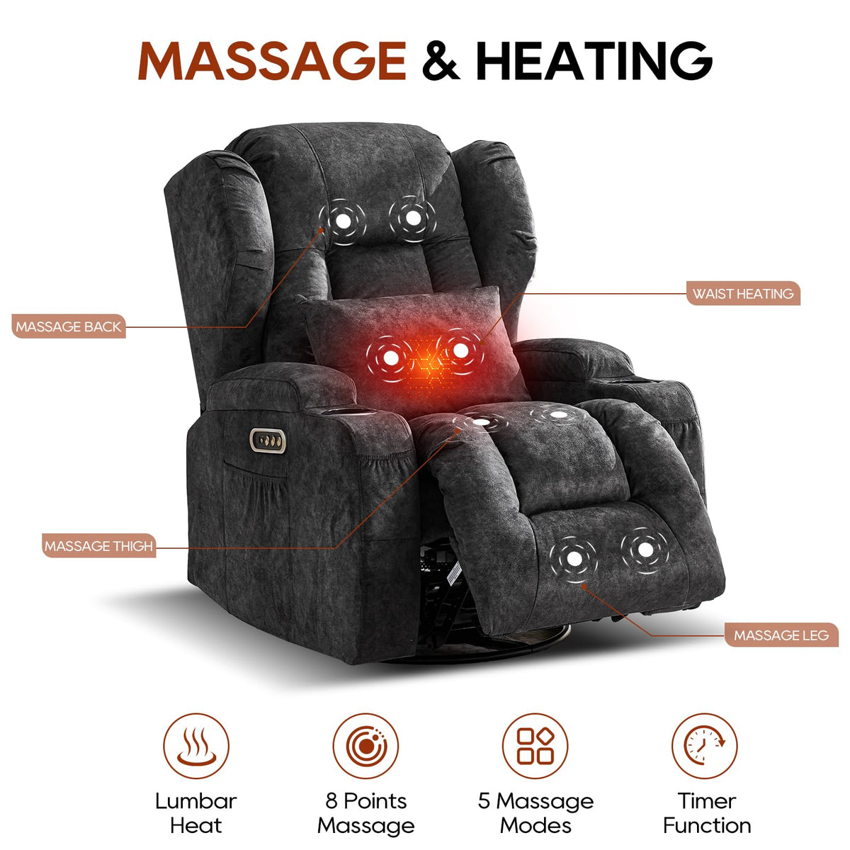 Dual Motor Power Recliner Chair with Massage & Heat L997