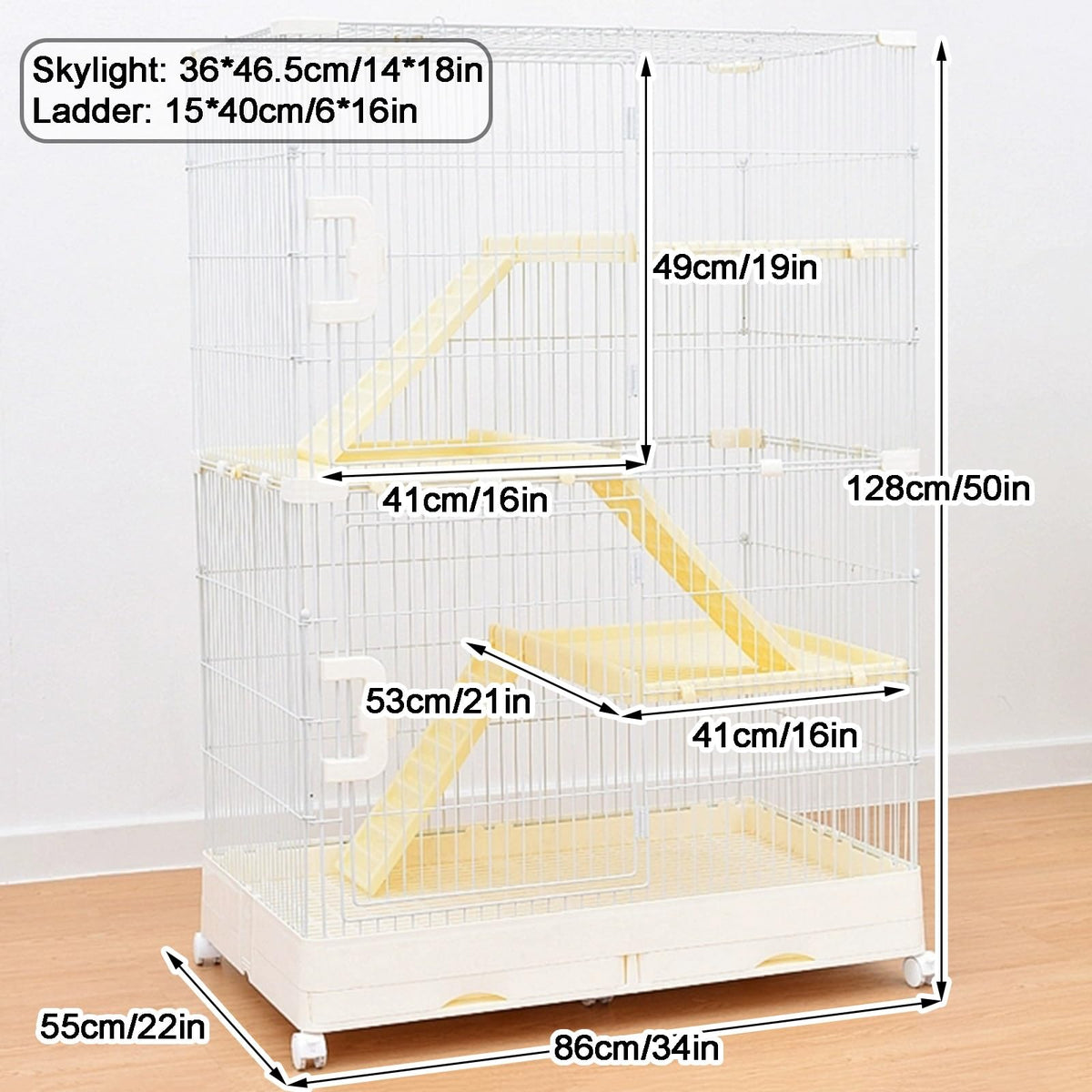 4 Tier Detachable Metal Wire Cat Cage with Double Drawer Tray Q160679