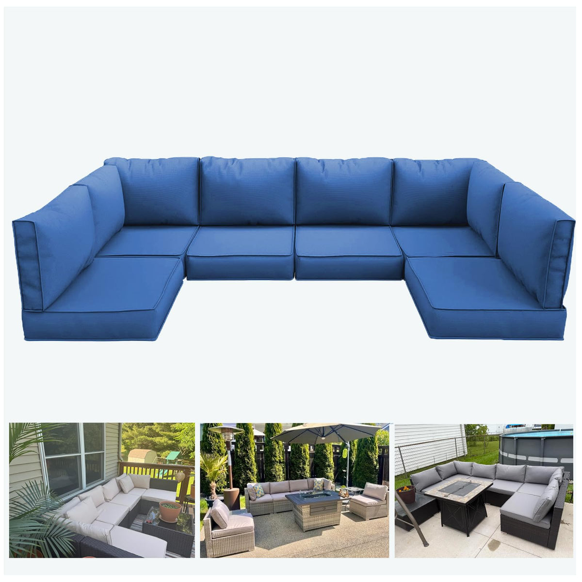 Light Blue 14-Piece Water-Repellent Outdoor Replacement Cushions Set D8439