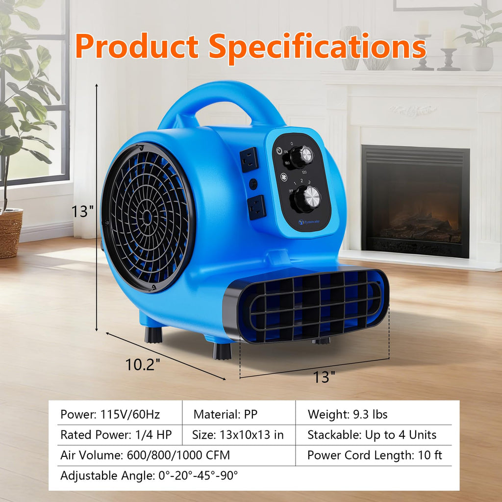 1/4 HP 1000 CFM Portable Air Mover Blower Fan P297299