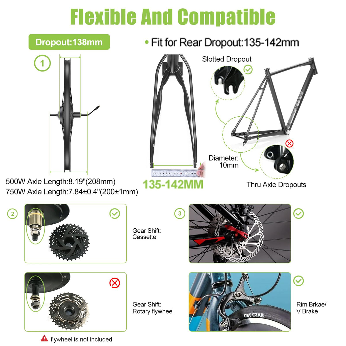 48V 500W 750W Rear Hub Motor Ebike Conversion Kit E6054