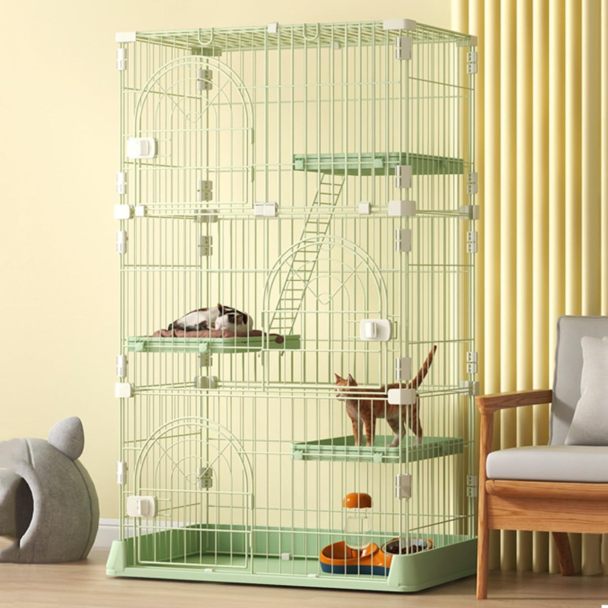 3/4-Tier Wire Cat Cage Playpen Kennel with Hammock M6917