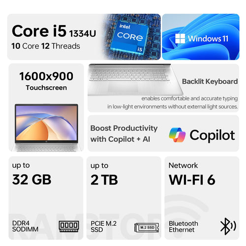 17.3" HD+ Touchscreen Laptop, Intel Core i5, 32GB RAM, 1TB SSD, Silver Y1424