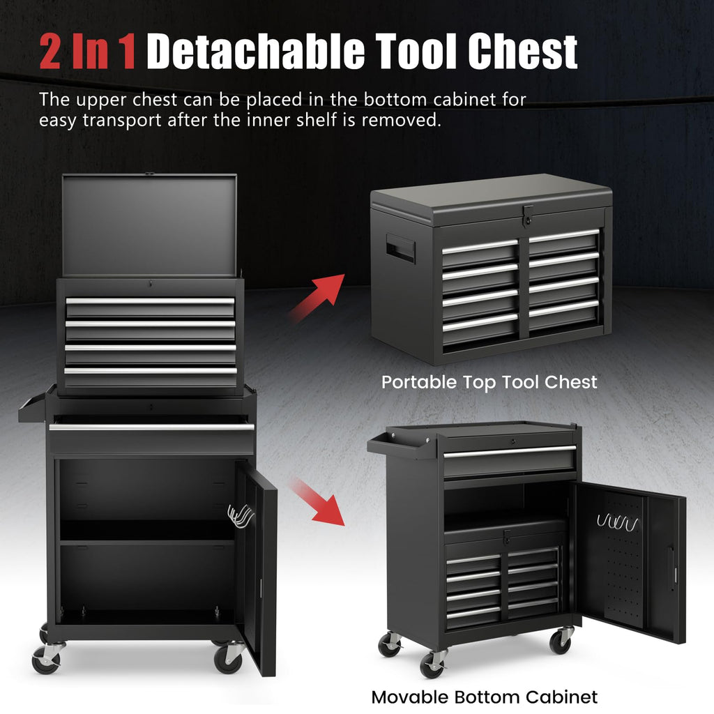 5 Drawer Rolling Metal Tool Chest with Detachable Top Toolbox C30152