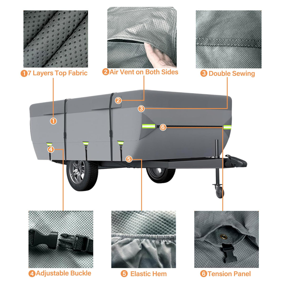 12'-14' 7 Layers Waterproof Breathable Pop Up Folding Camper Cover G4558