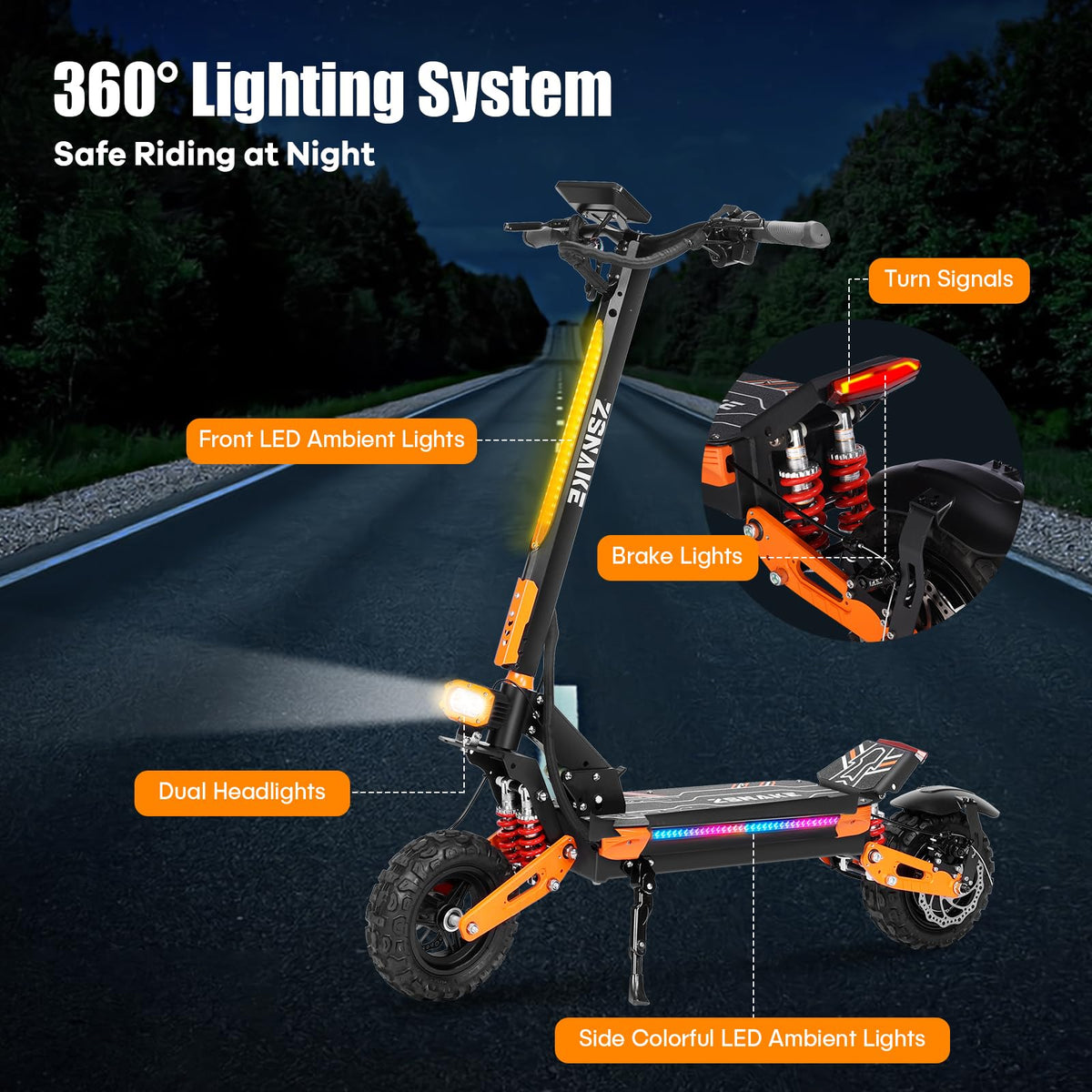 Electric Scooter Dual Motor 5600W 50 MPH 60V 30Ah 11" Tubeless Foldable T6484