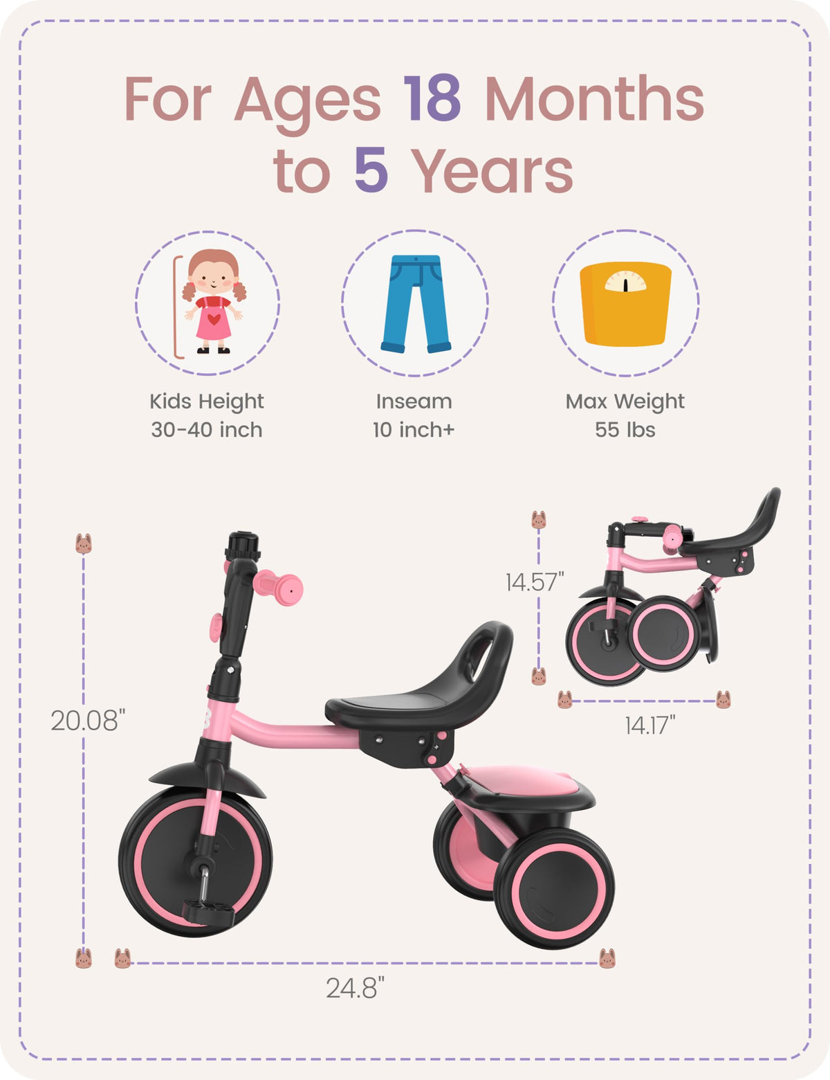 Pink Toddler Tricycle with Bell S30972