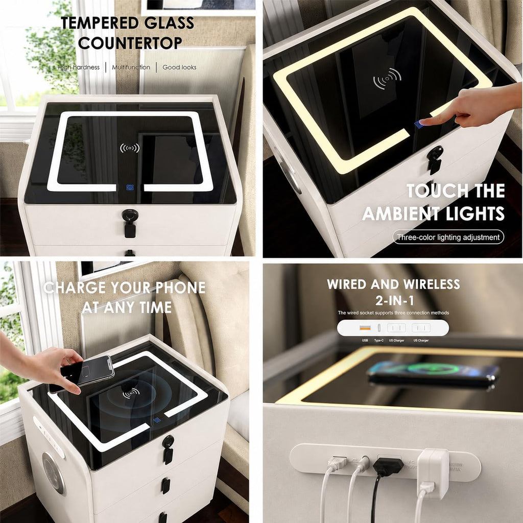 Wireless Charging Nightstand with Fingerprint Lock Q2626