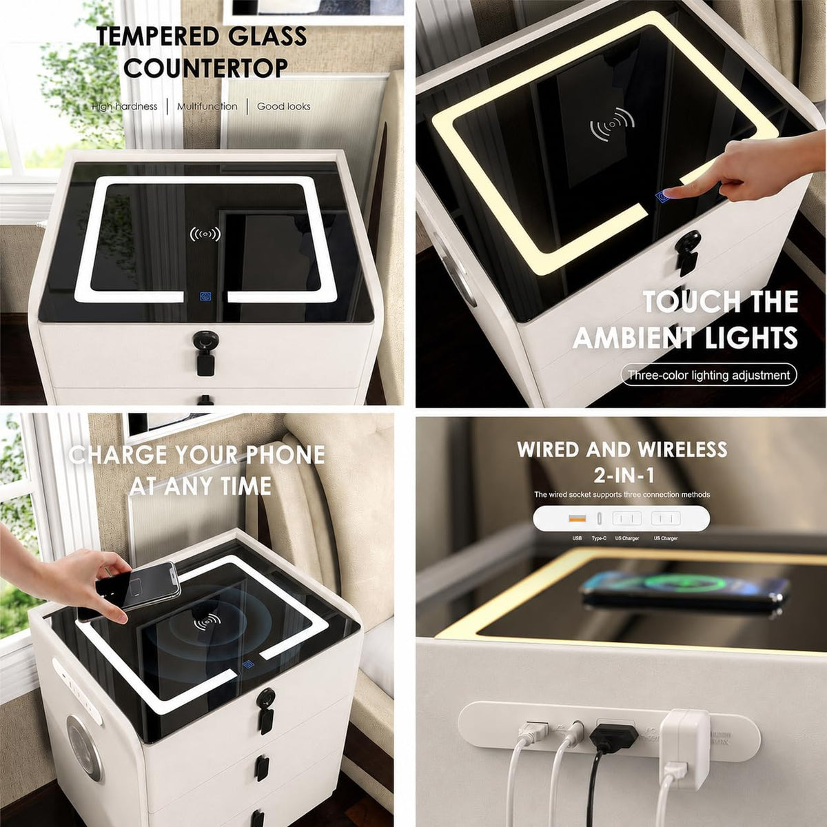 Wireless Charging Nightstand with Fingerprint Lock Q2626